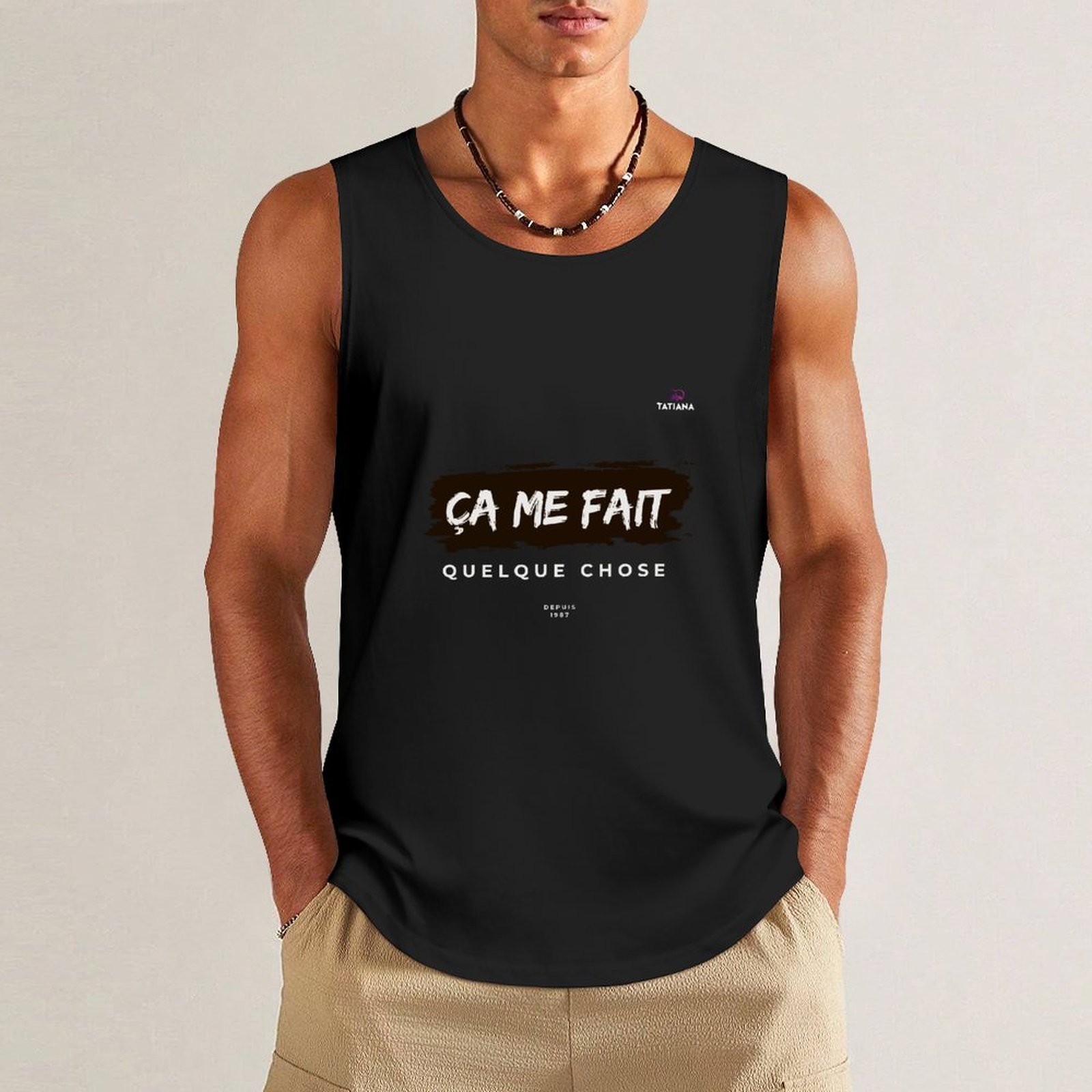 model is wearing tatiana miath's tank top ça me fait quelque chose